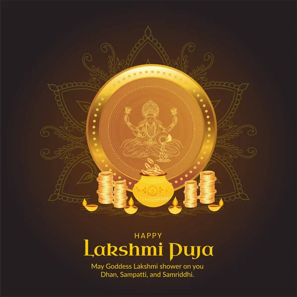 Indisches Religiöses Fest Happy Lakshmi Puja Banner Design Vorlage — Stockvektor