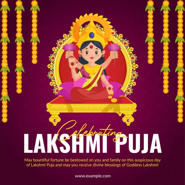 Traditionele Indiase Religieuze Festival Happy Laxmi Puja Banner Ontwerp Sjabloon — Stockvector