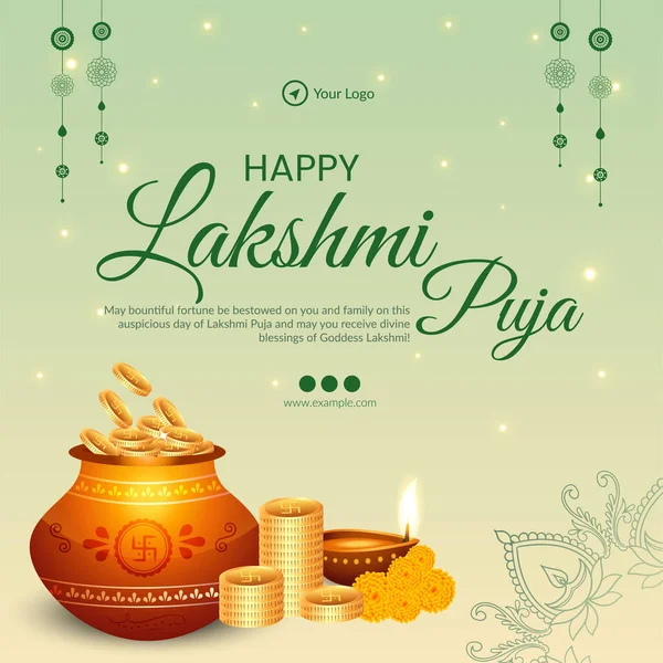 Festival Religioso Indiano Tradicional Happy Laxmi Puja Modelo Design Banner — Vetor de Stock