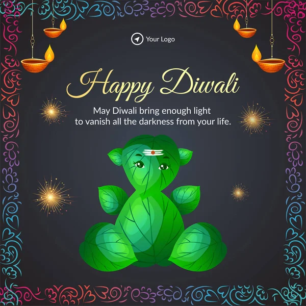 Felice Diwali Indiano Festival Religioso Banner Design Template — Vettoriale Stock