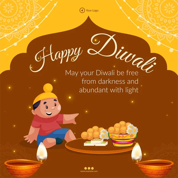 Plantilla Diseño Del Banner Del Festival Religioso Indio Happy Diwali — Vector de stock