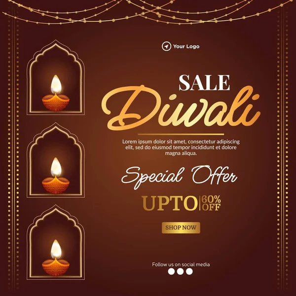 Indian Religious Festival Diwali Banner Design Template — Stock Vector