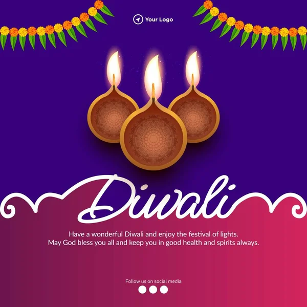 Indian Religious Festival Diwali Banner Design Template — Stock Vector