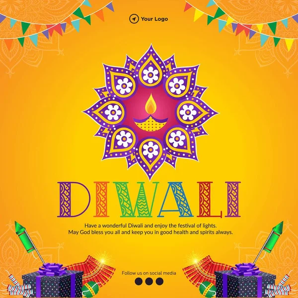 Indio Festival Religioso Diwali Banner Plantilla Diseño — Archivo Imágenes Vectoriales