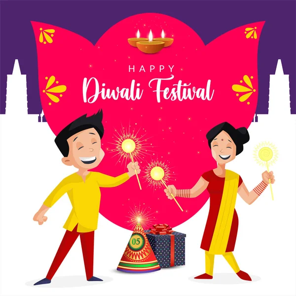 Celebrando Feliz Diwali Indio Festival Banner Plantilla Diseño — Vector de stock