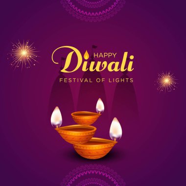 Güzel Mutlu Diwali Hint Festivali afişi tasarımı.