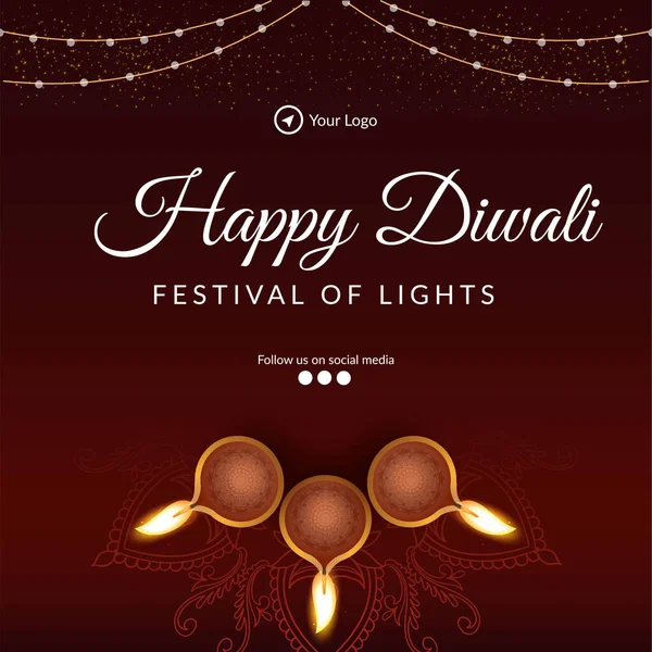ライトテンプレートのDiwali祭りを祝うエレガントなバナーデザイン — ストックベクタ