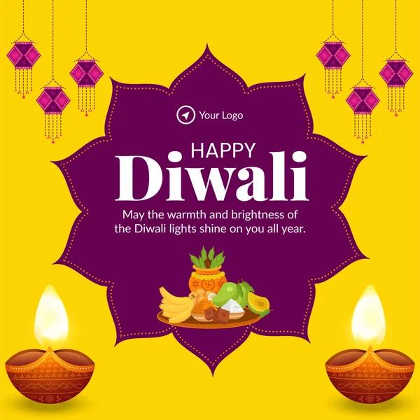 Elegante Diseño Banner Celebración Del Festival Diwali Plantillas Luces — Vector de stock