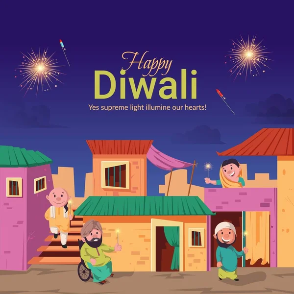 Güzel Mutlu Diwali Hint Festivali Afişi Tasarımı — Stok Vektör