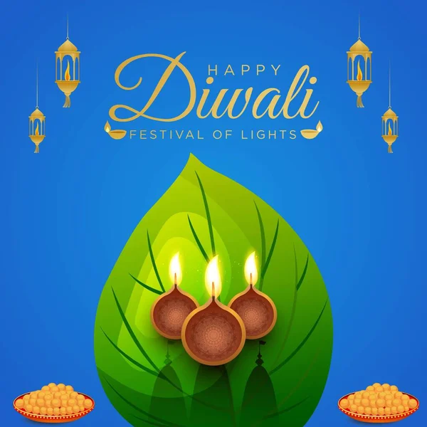 Bella Felice Diwali Indiano Festival Banner Design Template — Vettoriale Stock