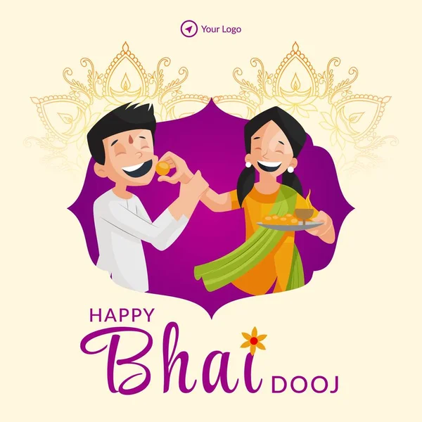 Indian Festival Happy Bhai Dooj Banner Design Template — Stock Vector