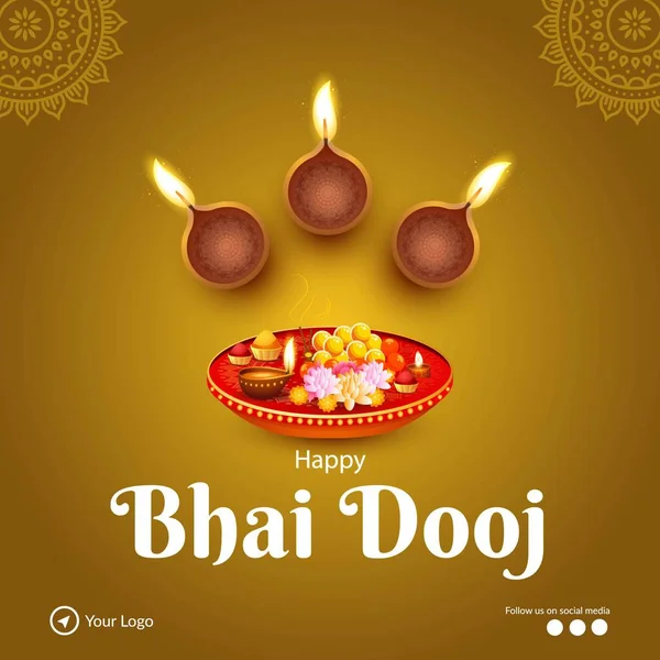 Indian Festival Happy Bhai Dooj Banner Design Template — Stock Vector