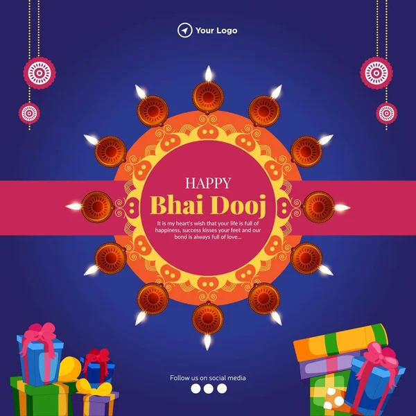Happy Bhai Dooj Indian Festival Banner Design Template — Stock Vector