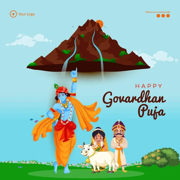 Indiase Religieuze Festival Happy Govardhan Puja Banner Ontwerp Sjabloon — Stockvector