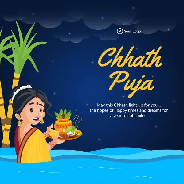 Indiase Religieuze Festival Happy Chhath Puja Banner Ontwerp Sjabloon — Stockvector