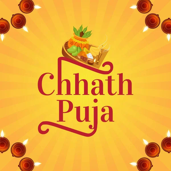 Festa Religiosa Indiana Happy Chhas Puja Banner Design Template — Vettoriale Stock
