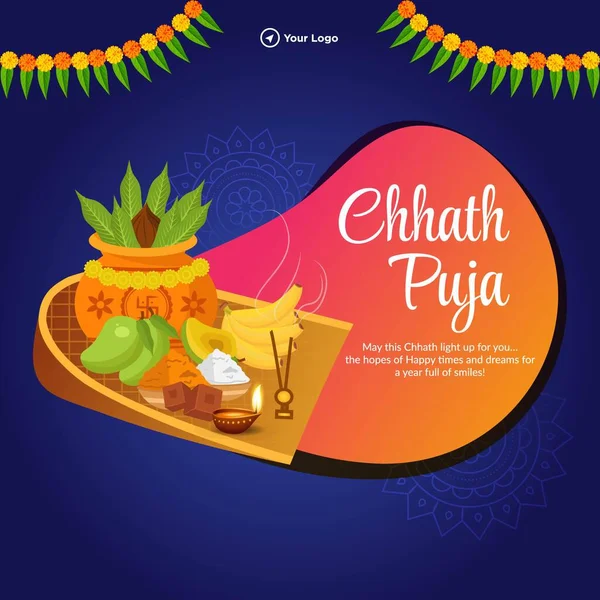 Indisches Religiöses Fest Happy Chhath Puja Banner Design Vorlage — Stockvektor