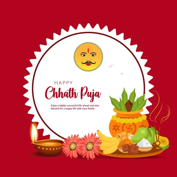 Indyjski Festiwal Religijny Happy Chhas Puja Sztandar Design Template — Wektor stockowy