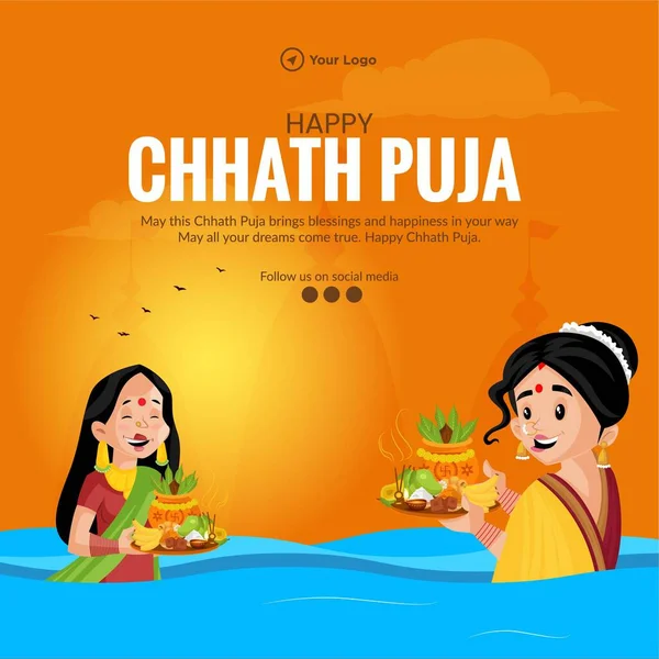 Felice Chhath Puja Indiano Festival Religioso Banner Design Template — Vettoriale Stock