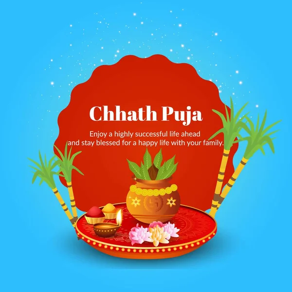 Mutlu Chhas Puja Hint Festivali Bayrağı Tasarım Şablonu — Stok Vektör