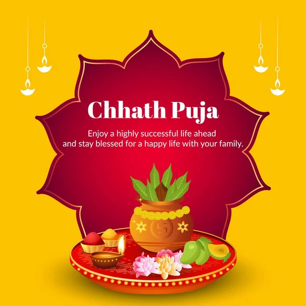 Happy Chhath Puja Indiase Religieuze Festival Banner Ontwerp Sjabloon — Stockvector