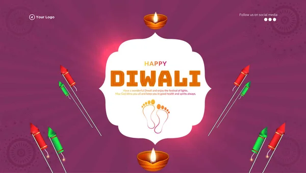 Happy Diwali Indian Festival Landscape Banner Design Template — Stock Vector