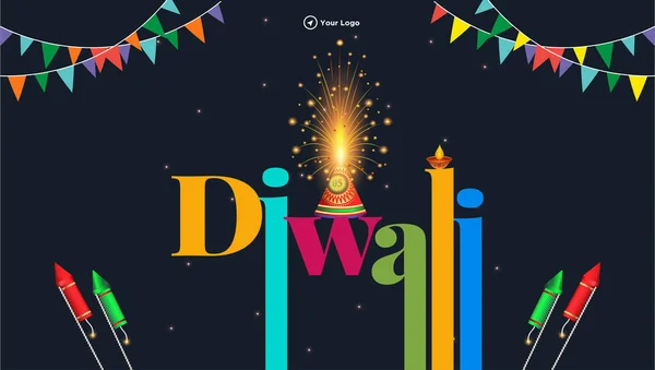 Mutlu Diwali Hint Festivali Manzara Afişi Tasarım Şablonu — Stok Vektör