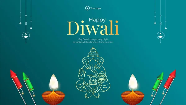 Happy Diwali Indický Festival Krajiny Banner Design Šablony — Stockový vektor