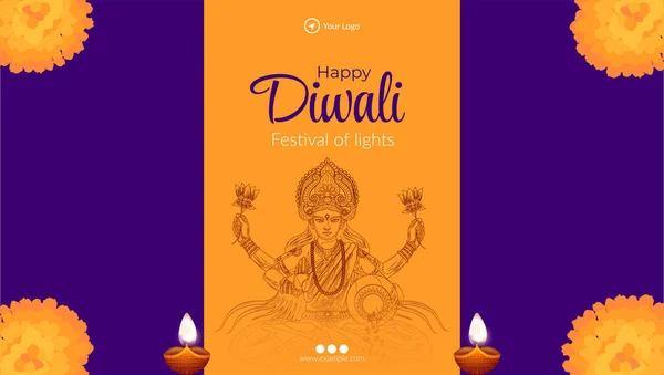 Mutlu Diwali Hint Festivali Manzara Afişi Tasarım Şablonu — Stok Vektör