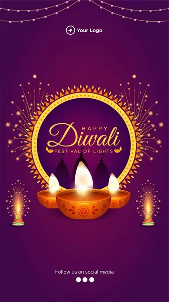 Happy Diwali Indiase Festival Portret Template Ontwerp — Stockvector