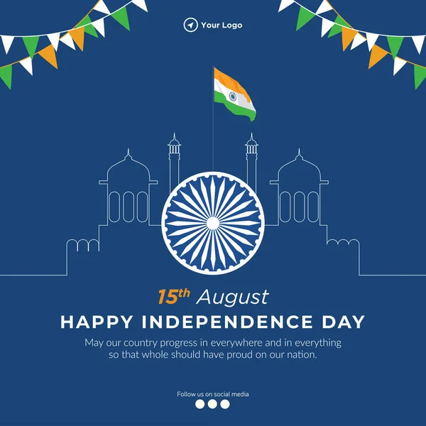 Design Banner Agosto Modelo Dia Independência Índia — Vetor de Stock