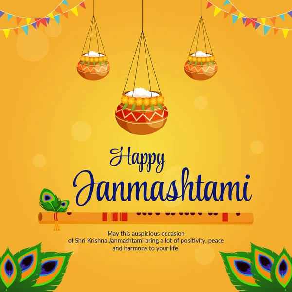 Happy Krishna Janmashtami Indický Festival Banner Šablony — Stockový vektor