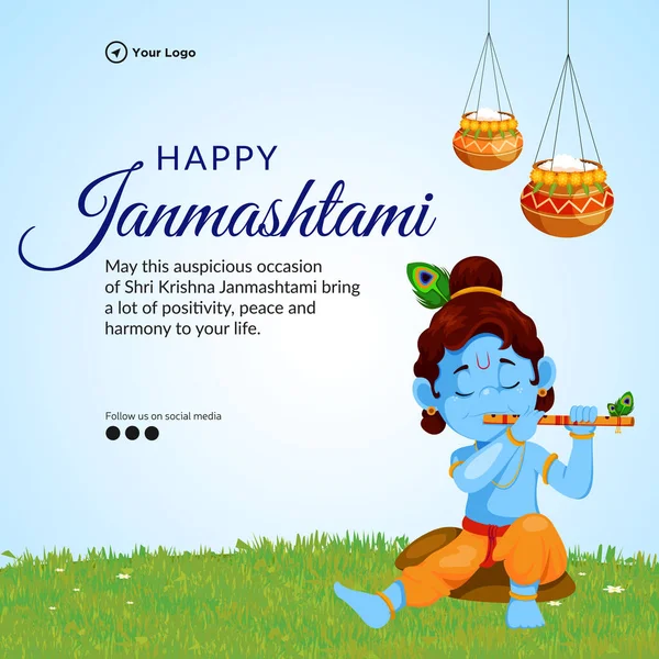 Glad Krishna Janmashtami Indiska Festivalen Banner Mall — Stock vektor