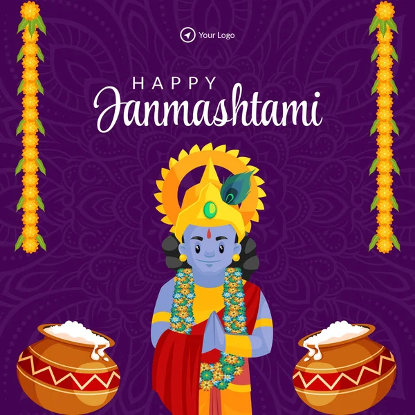 Tvůrčí Banner Design Indického Festivalu Happy Krishna Janmashtami Šablony — Stockový vektor