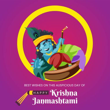 Güzel mutlu Krishna Janmashtami Hint Festivali afiş tasarımı şablonu