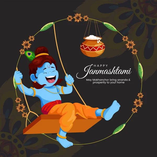 Güzel Mutlu Krishna Janmashtami Hint Festivali Afiş Tasarımı Şablonu — Stok Vektör