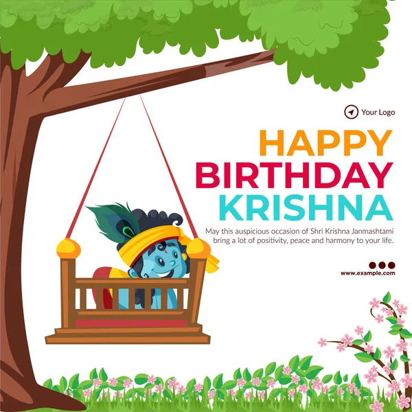 Indisches Hindu Fest Happy Krishna Janmashtami Banner Design Vorlage — Stockvektor