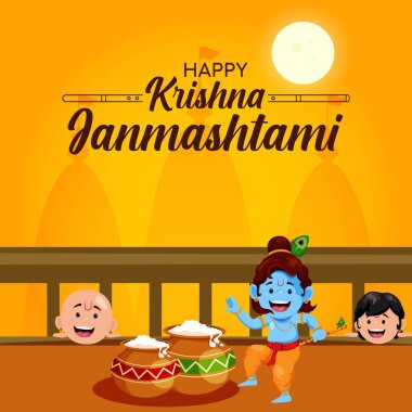 Mutlu Krishna Janmashtami Hint festivali şablonunun bayrak tasarımı. 