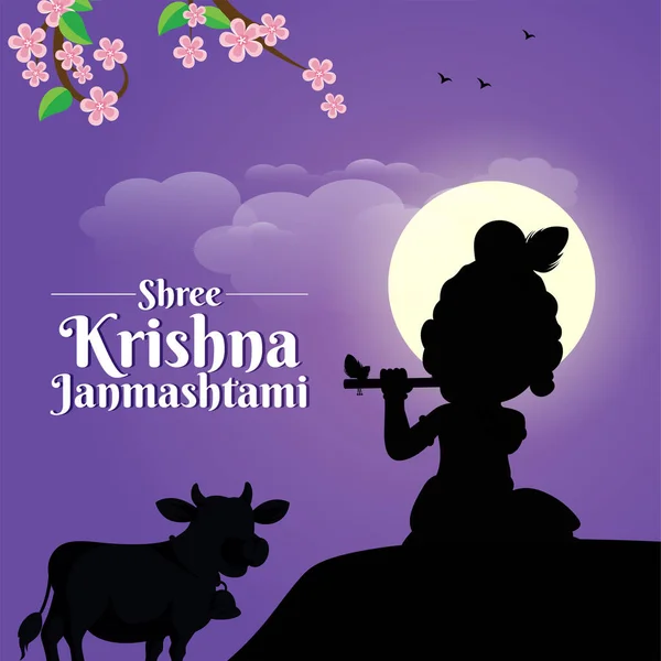 Banner Design Happy Krishna Janmashtami Indian Festival Template — Stock Vector