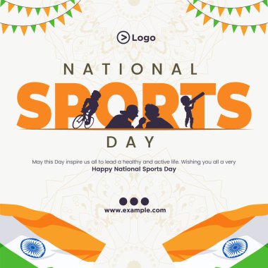 Banner design of happy national sports day cartoon style template. clipart