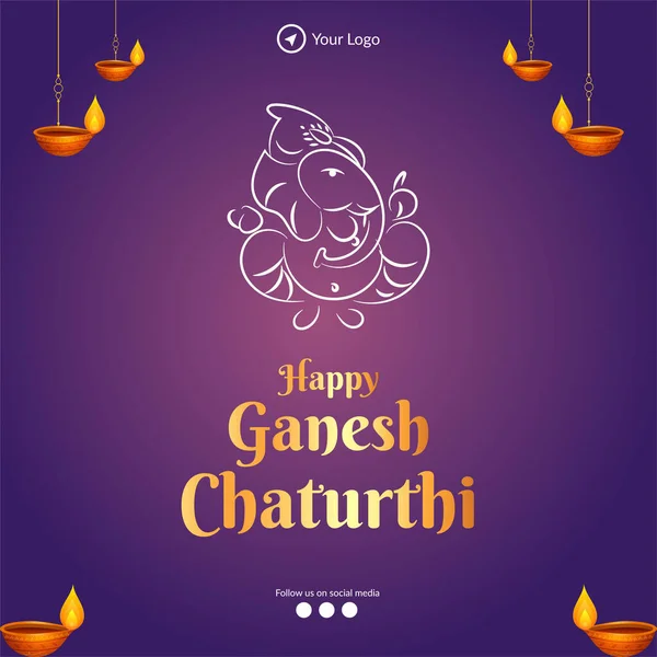 Banner Design Hinduskiego Tradycyjnego Festiwalu Szczęśliwy Ganesh Chaturthi Szablon — Wektor stockowy