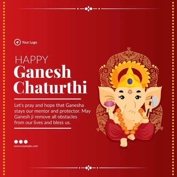 Banner Design Hindu Traditional Festival Happy Ganesh Chaturthi Template — Stock Vector