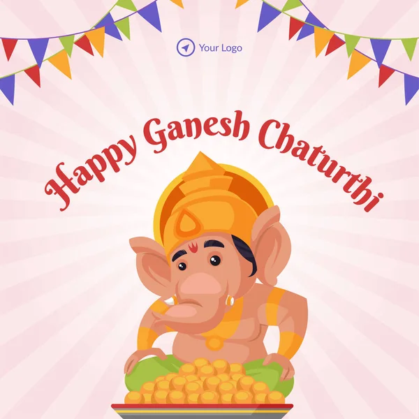 Geleneksel Hindu Festivalinin Bayrak Tasarımı Mutlu Ganesh Chaturthi Şablonu — Stok Vektör