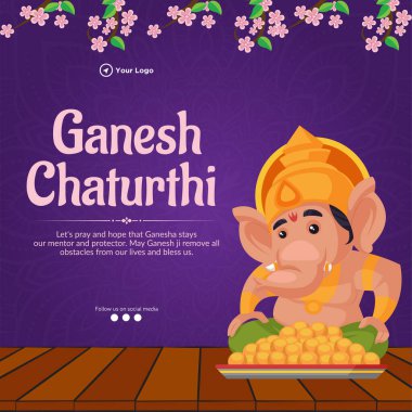 Hint Hindu geleneksel festivali mutlu Ganesh Chaturthi bayrağı şablonu.