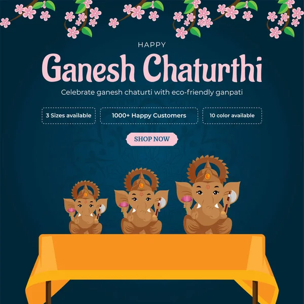 Indiai Hindu Hagyományos Fesztivál Boldog Ganesh Chaturthi Banner Sablon — Stock Vector