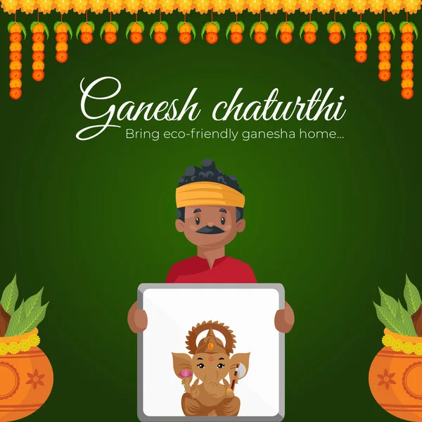 Hint Hindu Geleneksel Festivali Mutlu Ganesh Chaturthi Bayrağı Şablonu — Stok Vektör