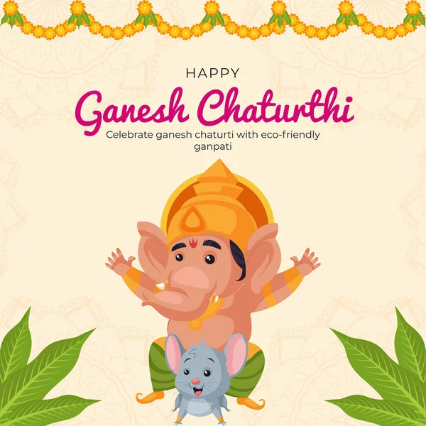 Indio Hindú Festival Tradicional Feliz Ganesh Chaturthi Plantilla Banner — Vector de stock
