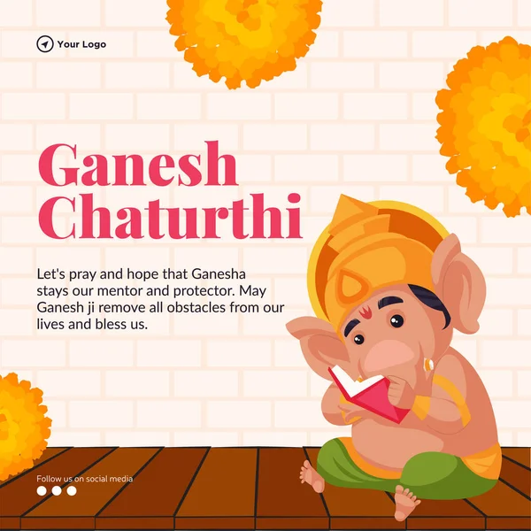 Indiai Hindu Hagyományos Fesztivál Boldog Ganesh Chaturthi Banner Sablon — Stock Vector