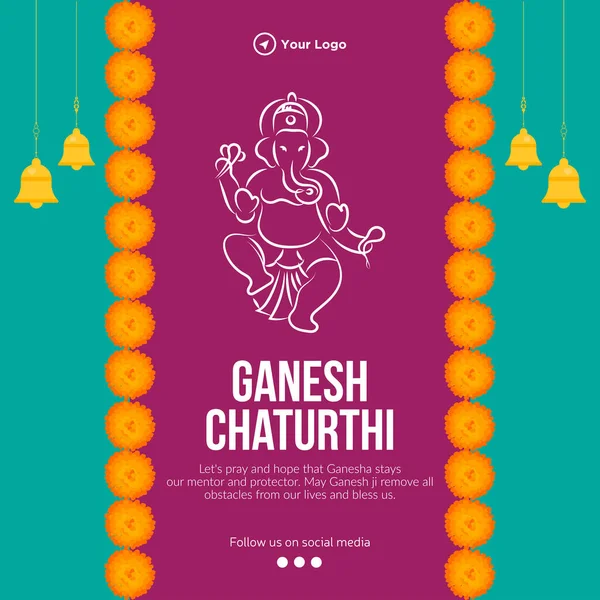 Hint Hindu Geleneksel Festivali Mutlu Ganesh Chaturthi Bayrağı Şablonu — Stok Vektör