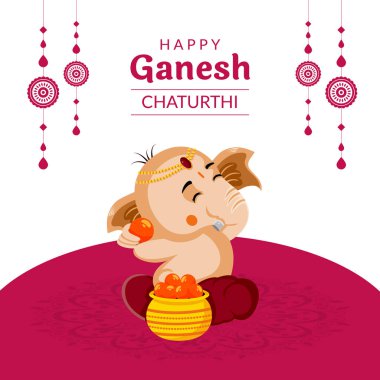 Geleneksel Hint festivali mutlu Ganesh Chaturthi bayrak tasarımı şablonu. 